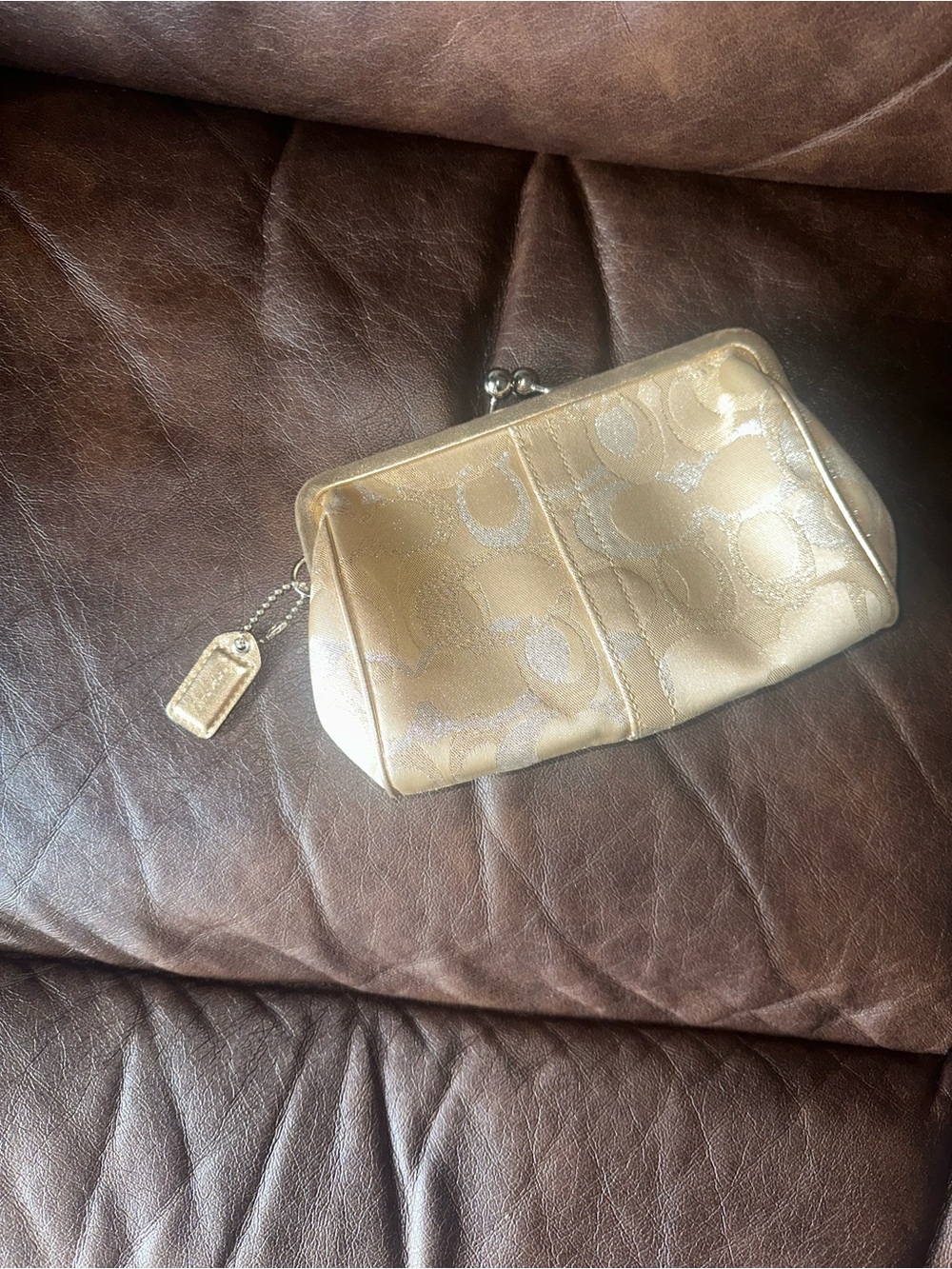 Vintage  Coach Gold Lurex Signature C Kisslock Clutch
